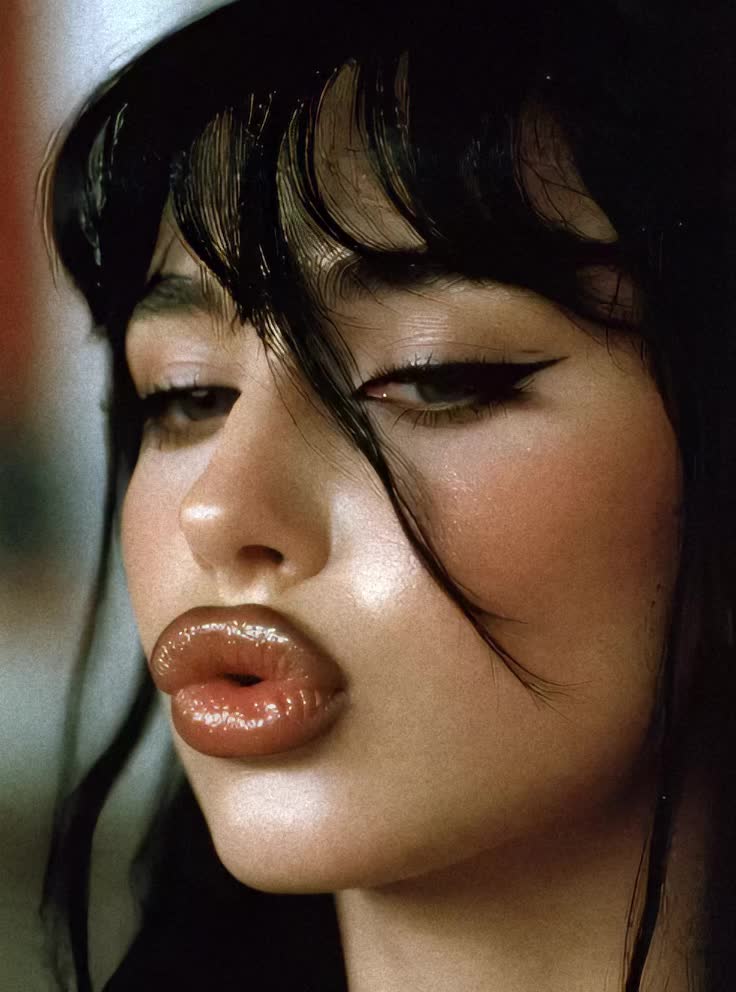 A Fujifilm photo grainy of a beautiful young woman blushing,…