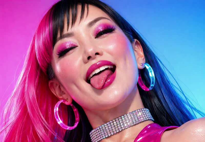 SmoothMixRealism. The Asian girl happy poses for the viewer. Then…