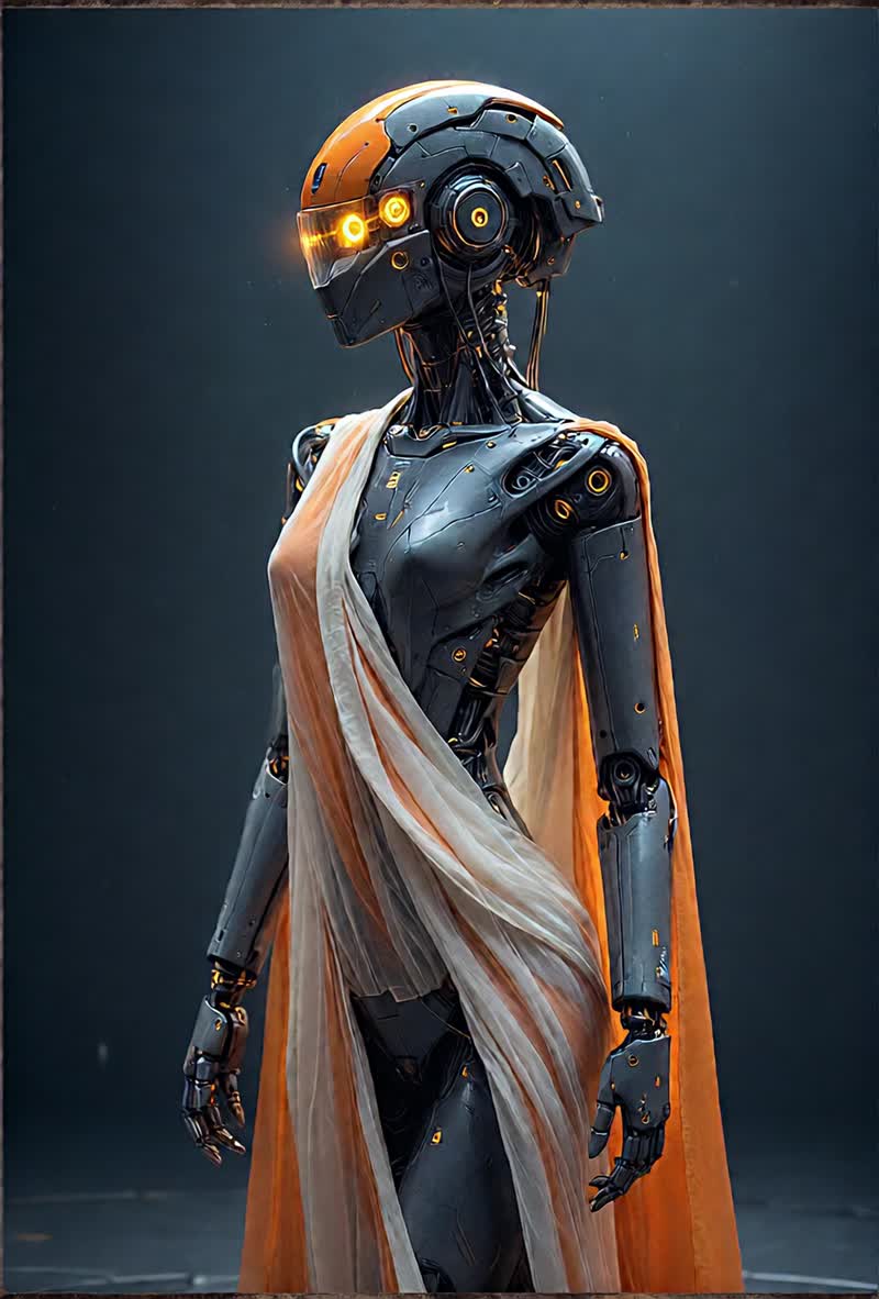 A sleek, humanoid robot with a polished black chassis and…