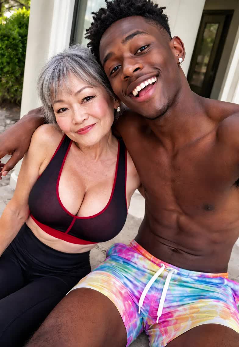 Fish eye lens. An short asian female (left) is sitting…