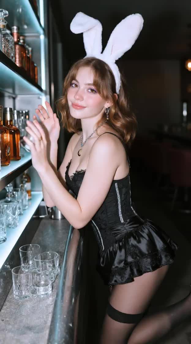 Woman dancing and smiling with shy smile, then screen goes…
