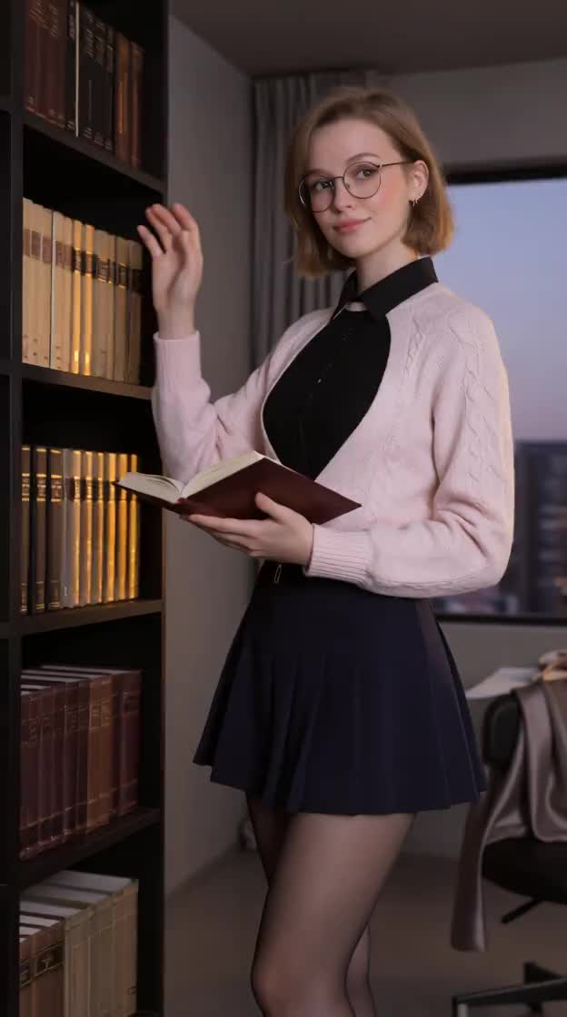 Woman dancing and smiling with shy smile, then screen goes…