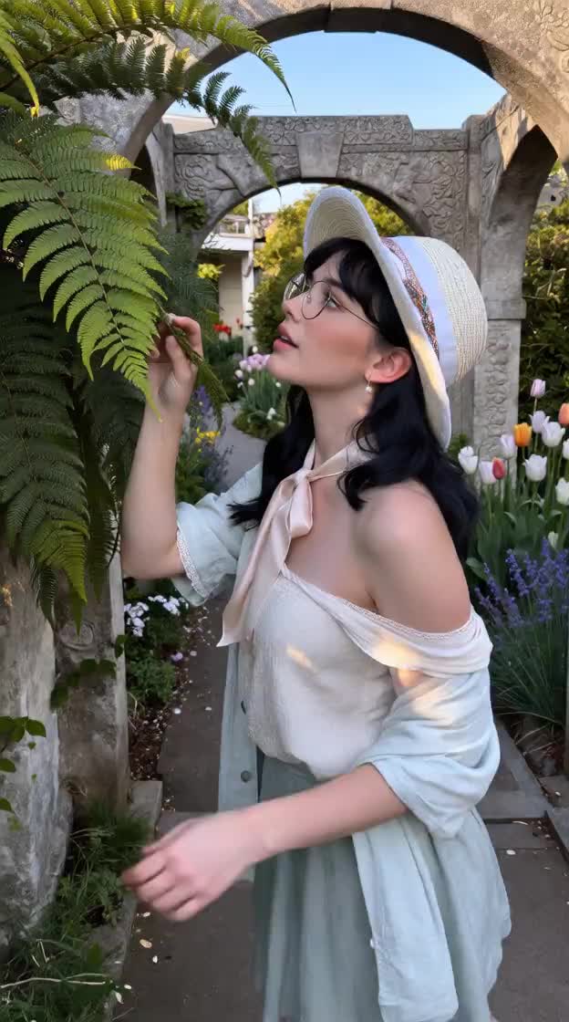 Woman dancing and smiling with shy smile, then screen goes…