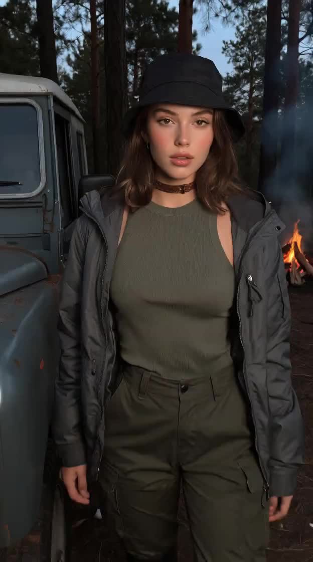 Woman dancing and smiling with shy smile, then screen goes…