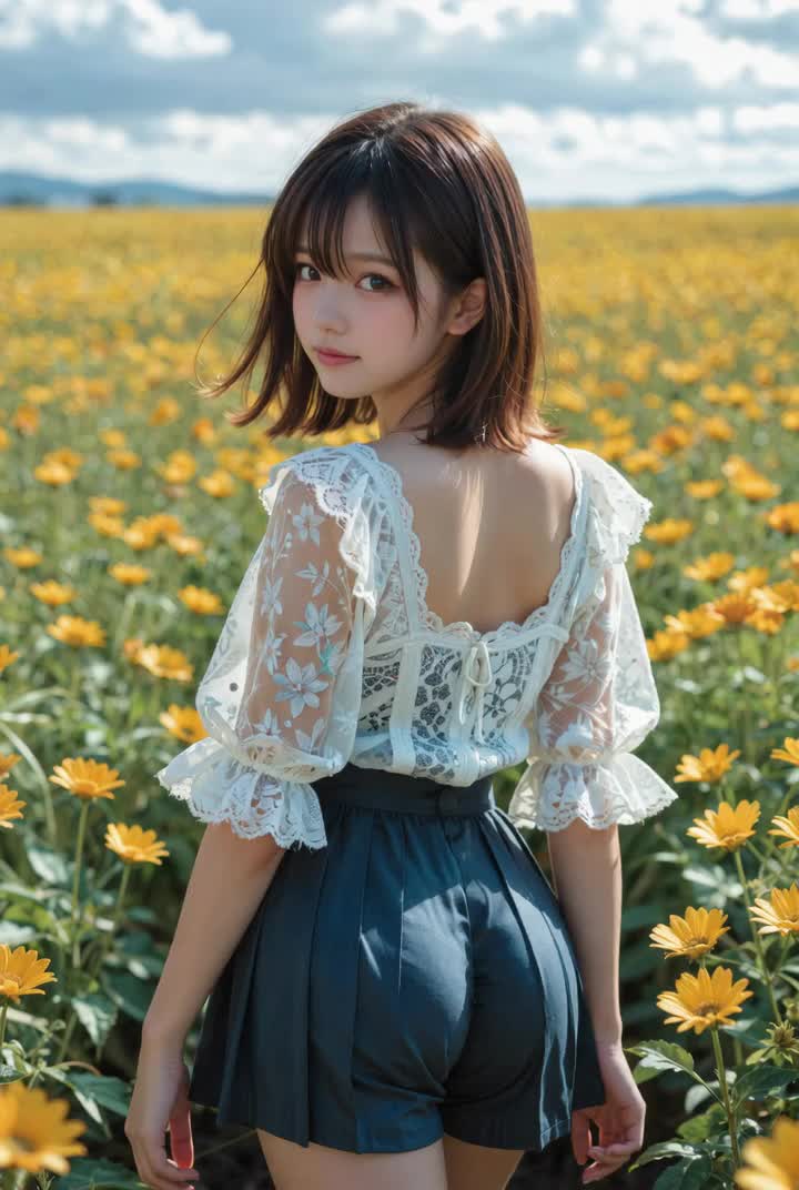 A woman is standing with her back to the camera….