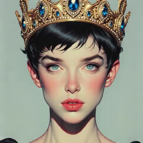 Camera pans into a close-up of her face. Very slow…